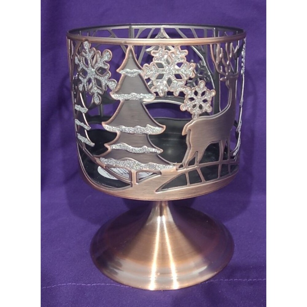 Bath and Body Work Bronze 3 Wick Candle Holder Christmas Trees & Reindeer